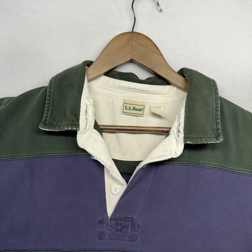 Vintage LL Bean Rugby Shirt men's XL Blue Green Colorblock Thick Distressed y2k - Picture 3 of 10